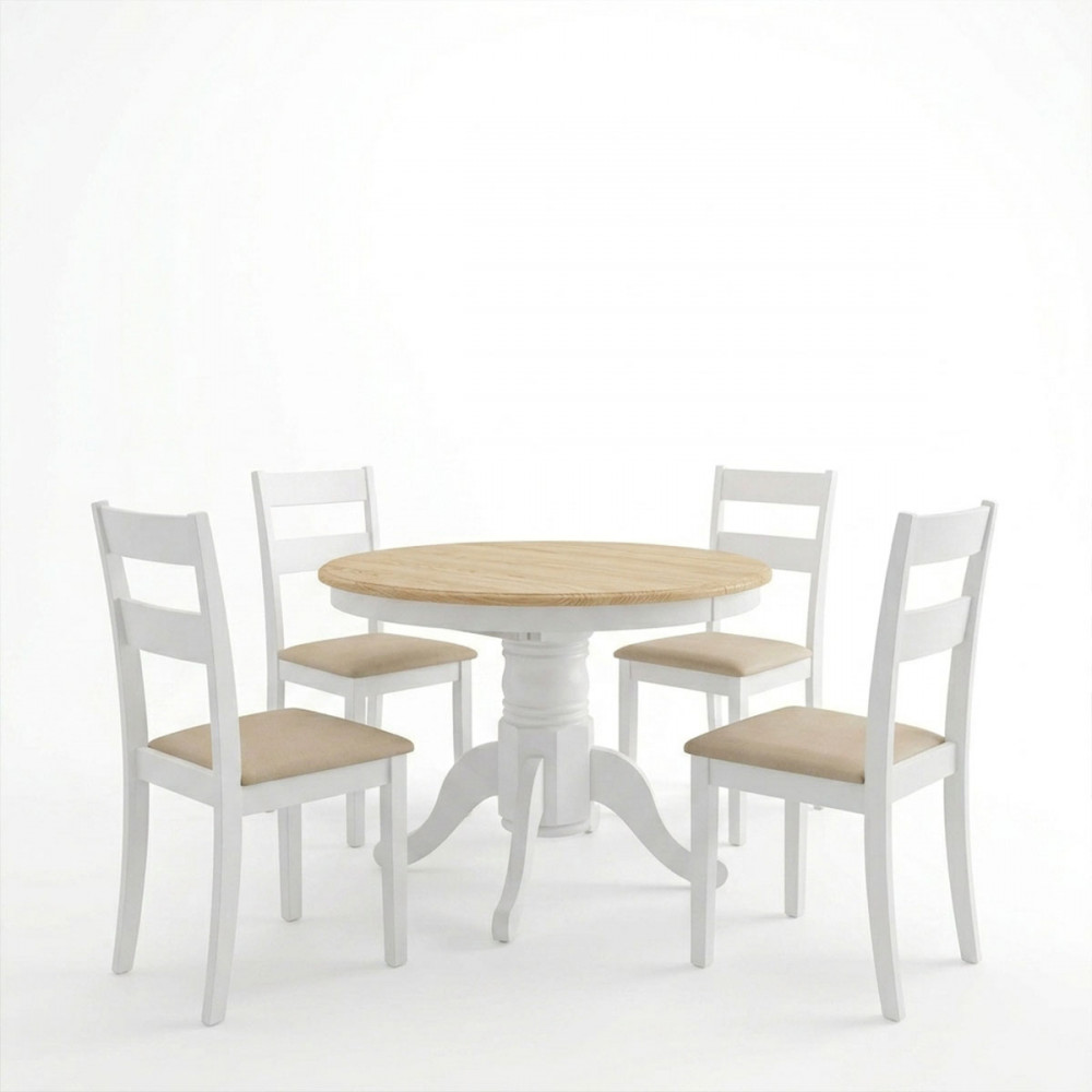 Τραπεζαρία Dallan Lars pakoworld 5τεμ λευκό rubberwood Φ100(+38)x100x75εκ