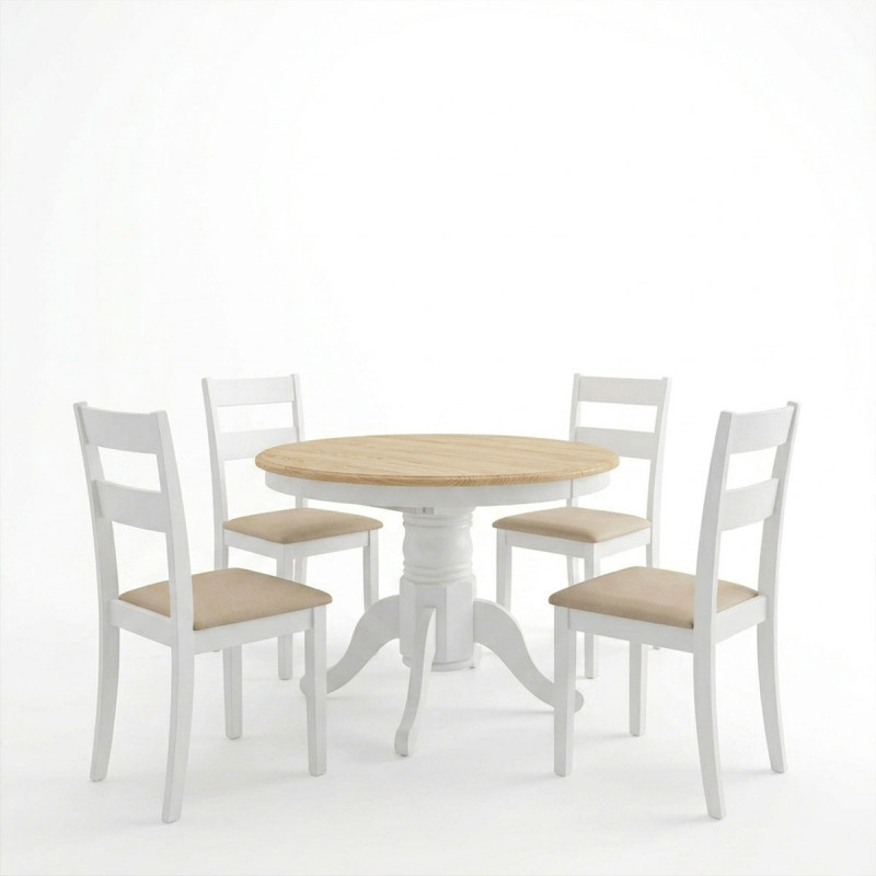 Τραπεζαρία Dallan Lars pakoworld 5τεμ λευκό rubberwood Φ100(+38)x100x75εκ