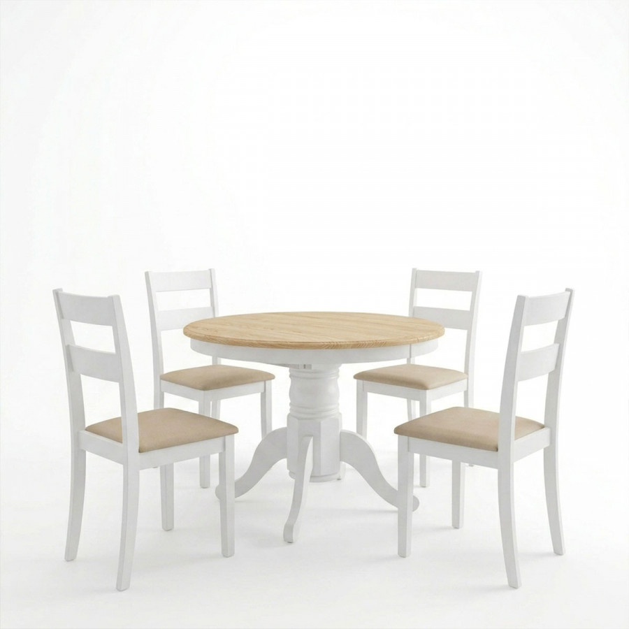 Τραπεζαρία Dallan Lars pakoworld 5τεμ λευκό rubberwood Φ100(+38)x100x75εκ