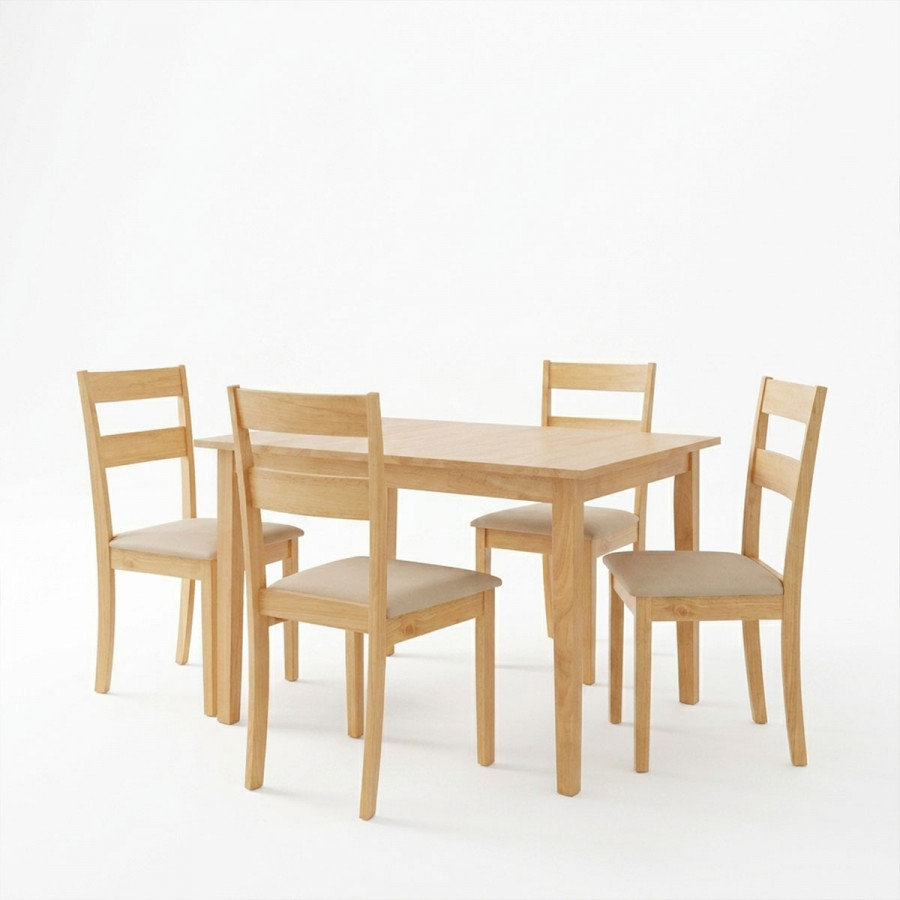 Dining set Dallan Country pakoworld 5pcs in natural shade rubberwood 120-150x80x74cm