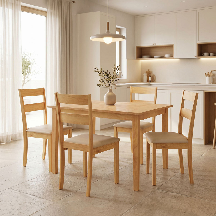 Dining set Dallan Country pakoworld 5pcs in natural shade rubberwood 120-150x80x74cm