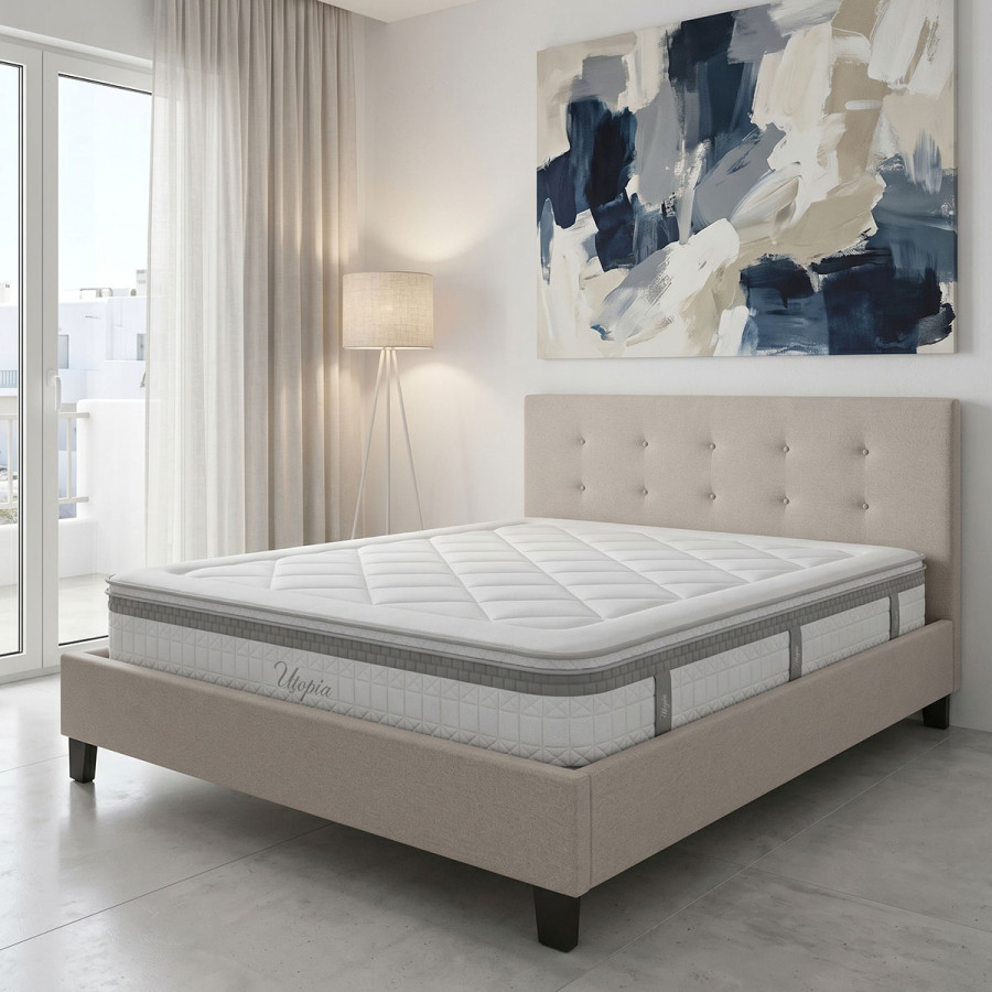 Bed with mattress Mago-Utopia pakoworld ecru fabric 150x200cm