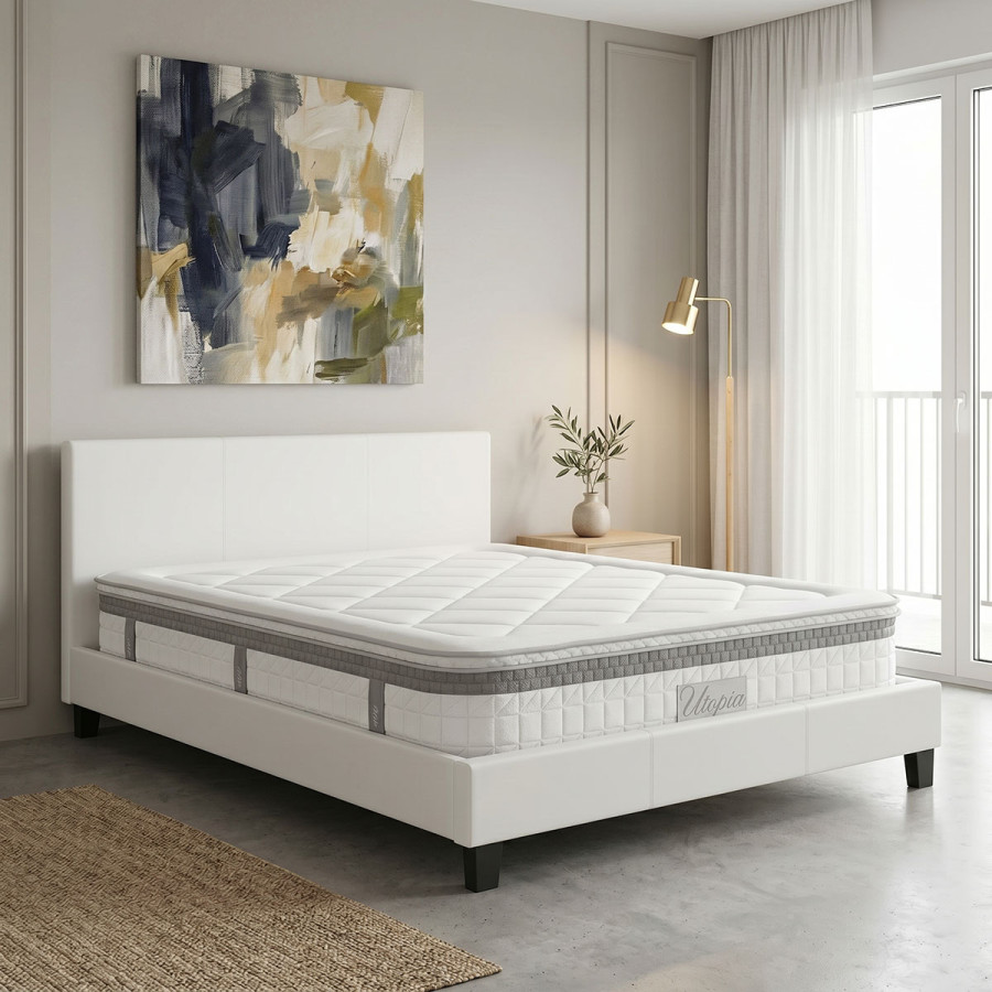 Bed with mattress Nevil-Utopia Pakoworld PU white 150x200cm