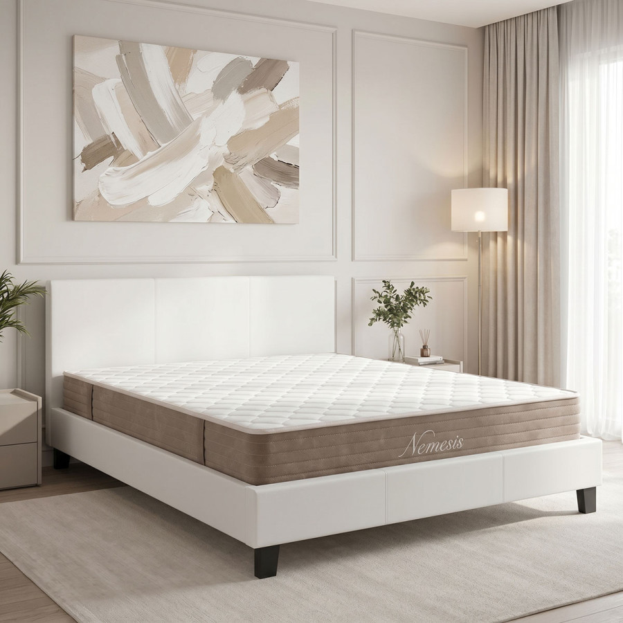 Bed with mattress Nevil-Nemesis Pakoworld PU white 150x200cm