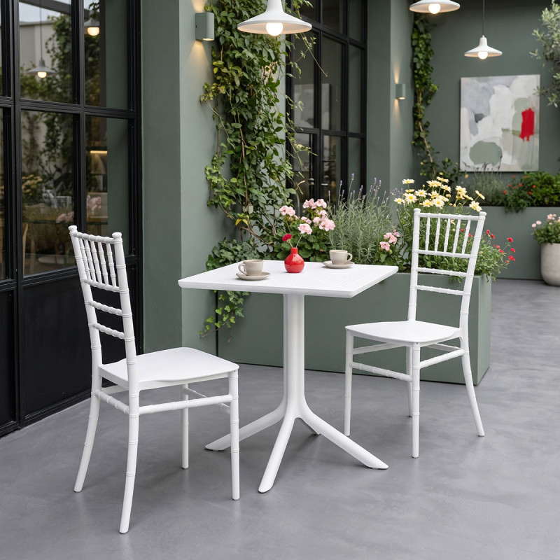 Τραπεζαρία Groovy Tifany I pakoworld σετ 3τεμ λευκό PP 60x60x76εκ