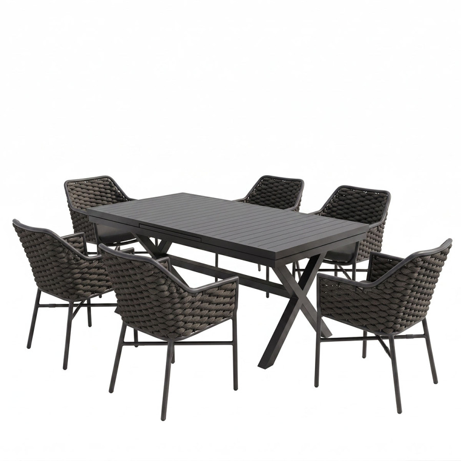 Dining set Dagyn Ortegia pakoworld set 7pcs anthracite aluminum and PE rope 180-240x90x76cm