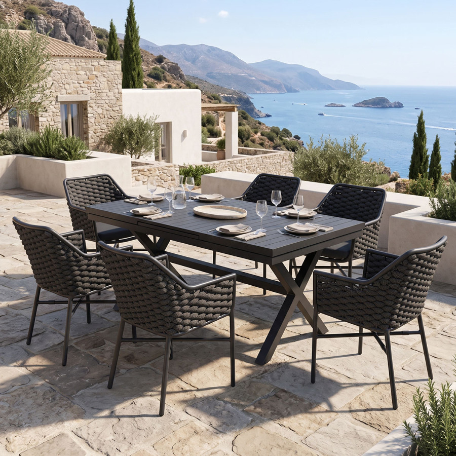Dining set Dagyn Ortegia pakoworld set 7pcs anthracite aluminum and PE rope 180-240x90x76cm