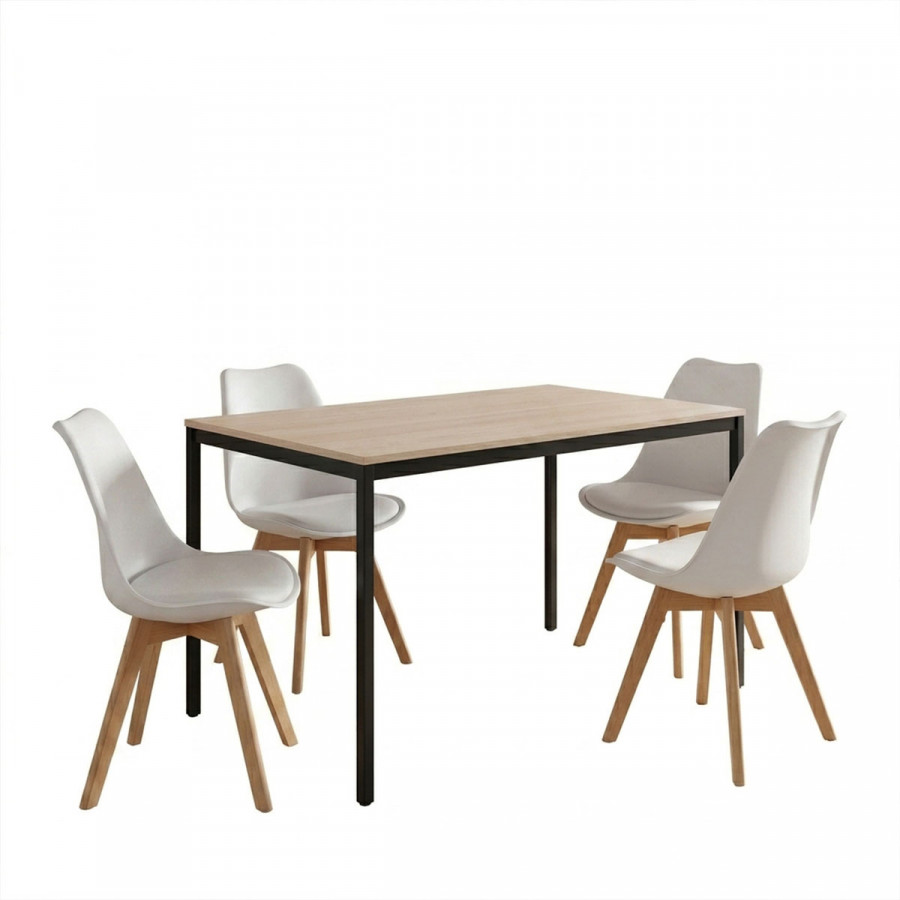 Dining set with Gaston white Chairs and Faragio Table black with natural shade 120x75x75cm set 5pcs