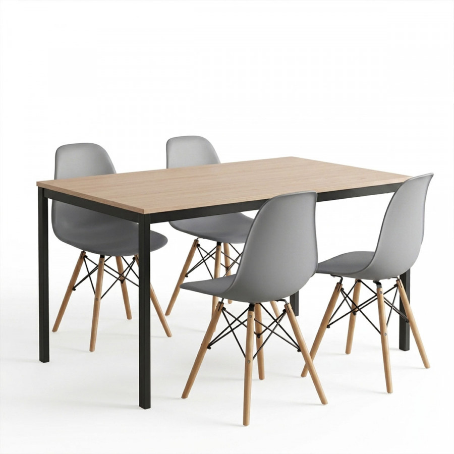 Dining set with Julita grey Chairs and Faragio Table black natural shade 120x75x75cm Set 5pcs