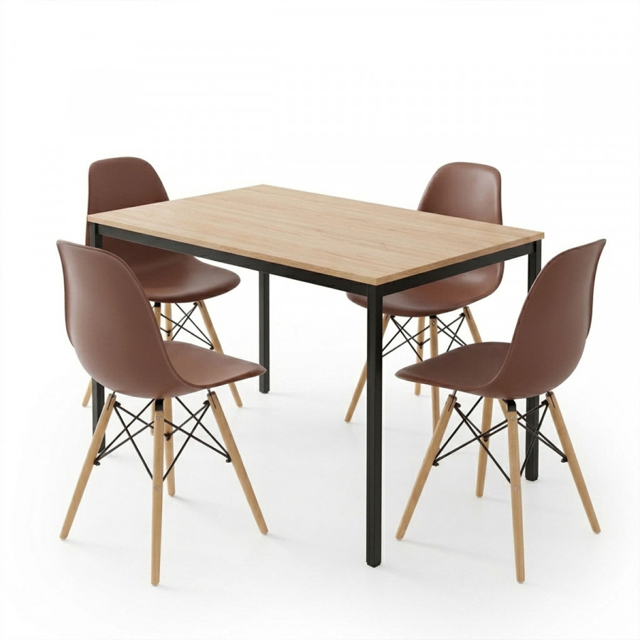 Dining set with Julita brown Chairs and Faragio Table black with natural shade 120x75x75cm Set 5pcs