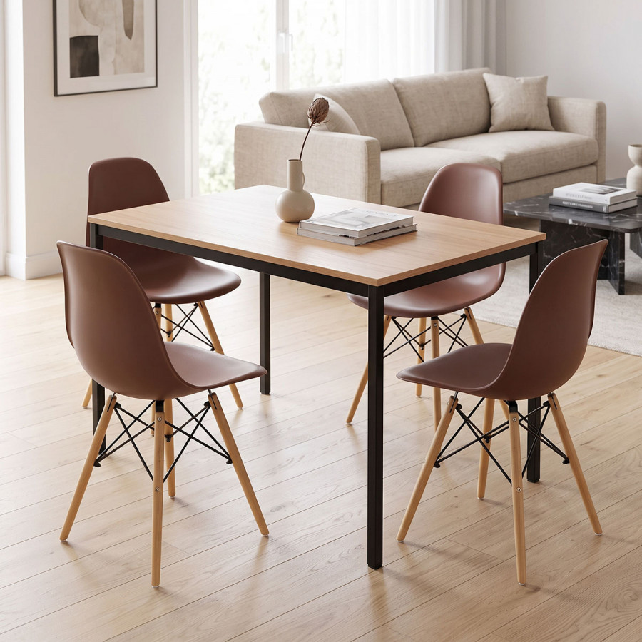 Dining set with Julita brown Chairs and Faragio Table black with natural shade 120x75x75cm Set 5pcs