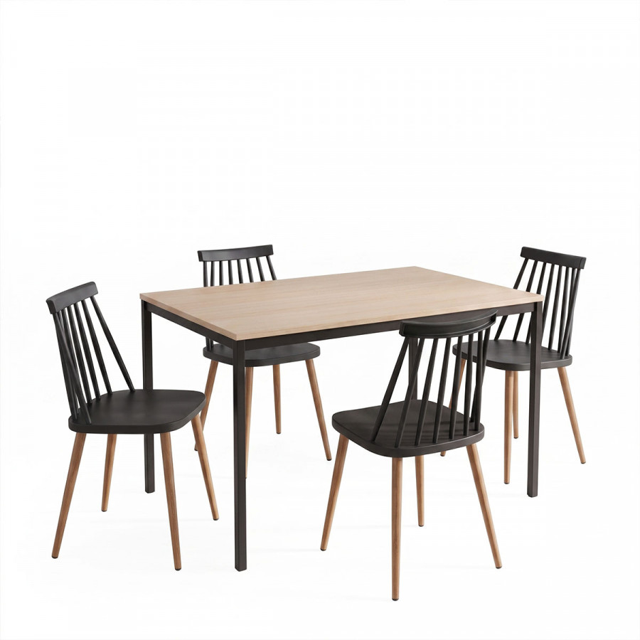 Dining set with Aurora black Chairs and Faragio Table black with natural shade 120x75x75cm Set 5pcs