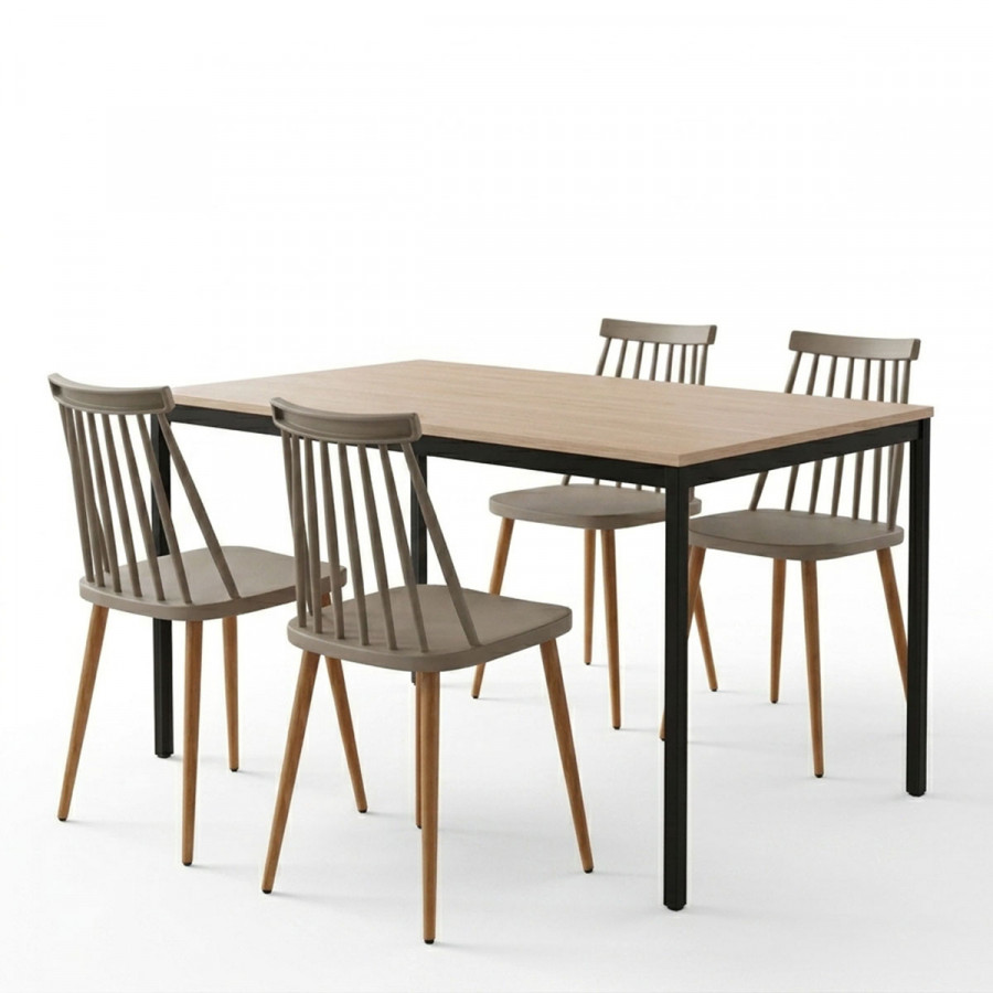 Dining set with Aurora mocha Chairs and Faragio Table black in natural shade 120x75x75cm Set 5pcs