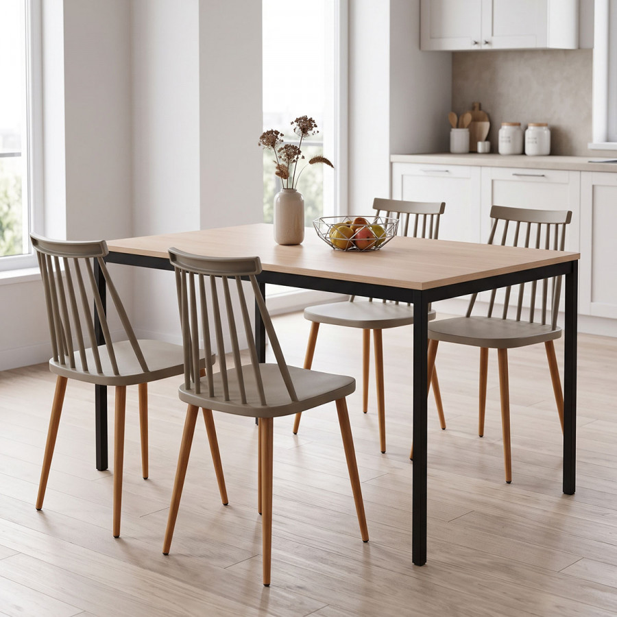 Dining set with Aurora mocha Chairs and Faragio Table black in natural shade 120x75x75cm Set 5pcs