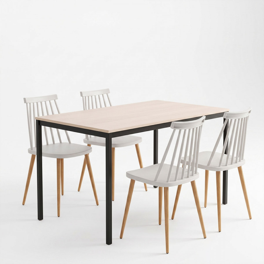 Dining set with Aurora grey Chairs and Faragio Table black with natural shade 120x75x75cm Set 5pcs