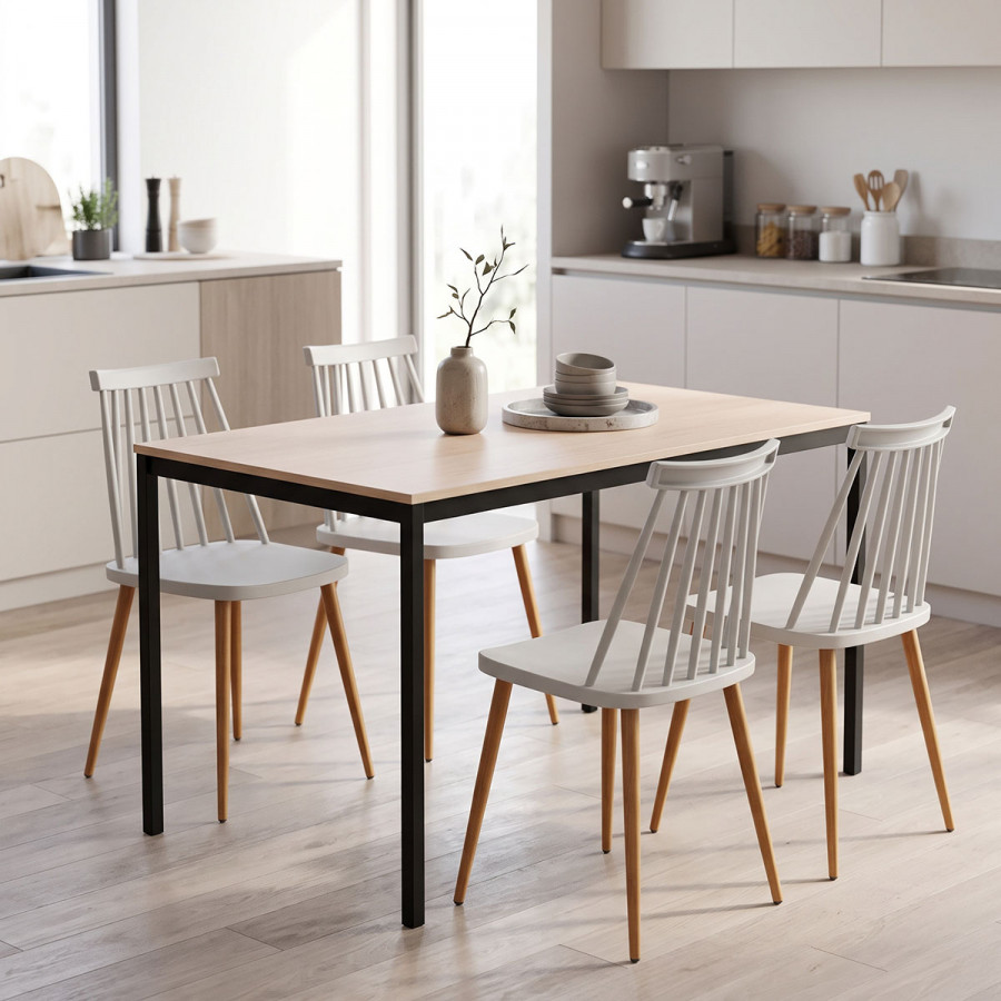Dining set with Aurora grey Chairs and Faragio Table black with natural shade 120x75x75cm Set 5pcs