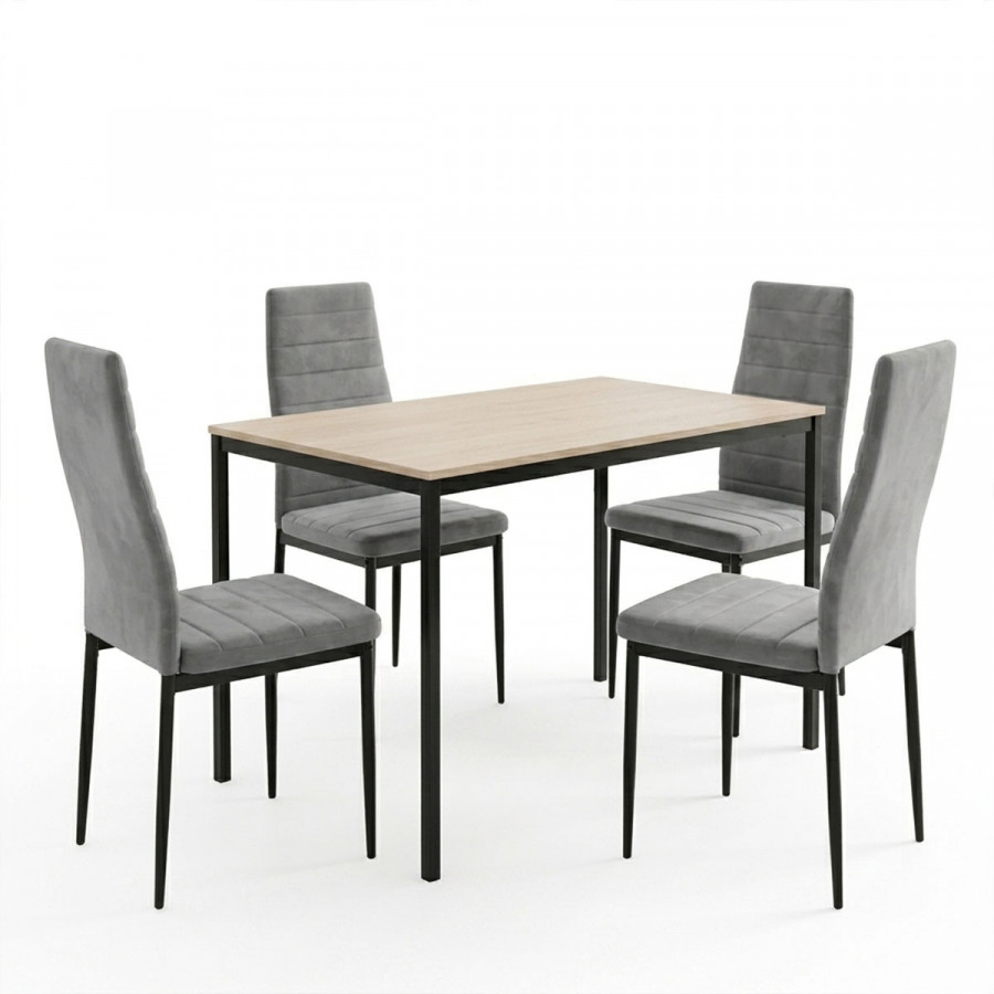 Dining Table with Chairs Parker grey and Table Faragio black with natural shade 120x75x75cm Set 5pcs