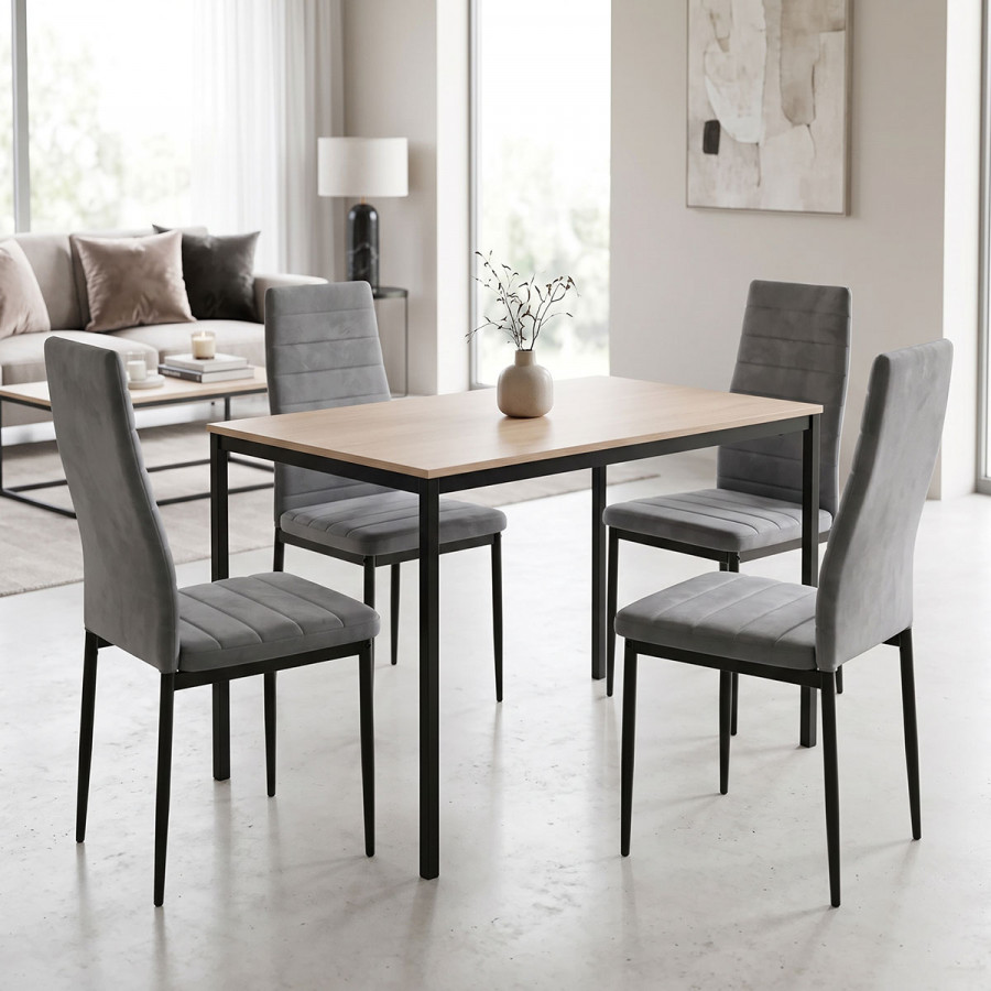 Dining Table with Chairs Parker grey and Table Faragio black with natural shade 120x75x75cm Set 5pcs