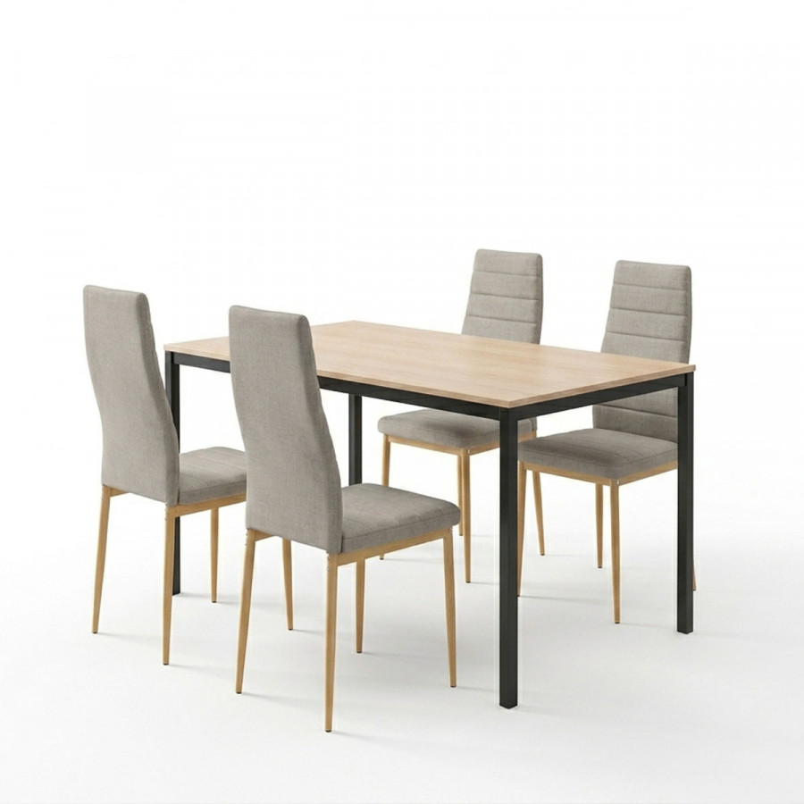 Dining Table with Chairs Parker beige and Table Faragio black with natural shade 120x75x75cm Set 5pcs