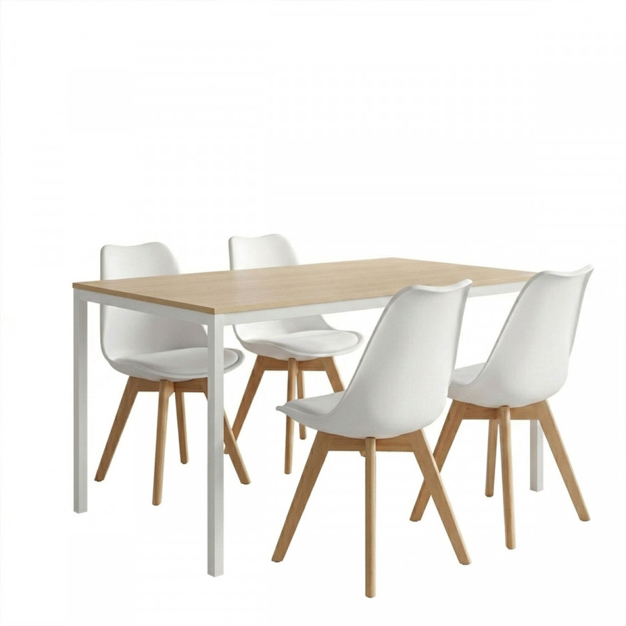 Dining Table with Chairs Gaston white and Table Faragio white with natural shade 120x75x75cm Set 5pcs