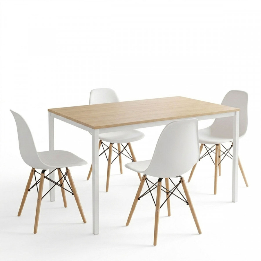 Dining Table with Chairs Julita white and Table Faragio white with natural shade 120x75x75cm Set 5pcs