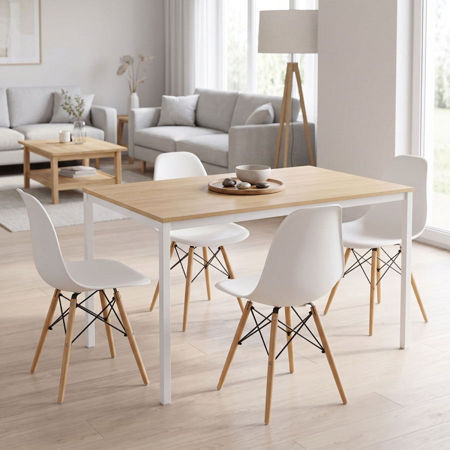 Dining Table with Chairs Julita white and Table Faragio white with natural shade 120x75x75cm Set 5pcs