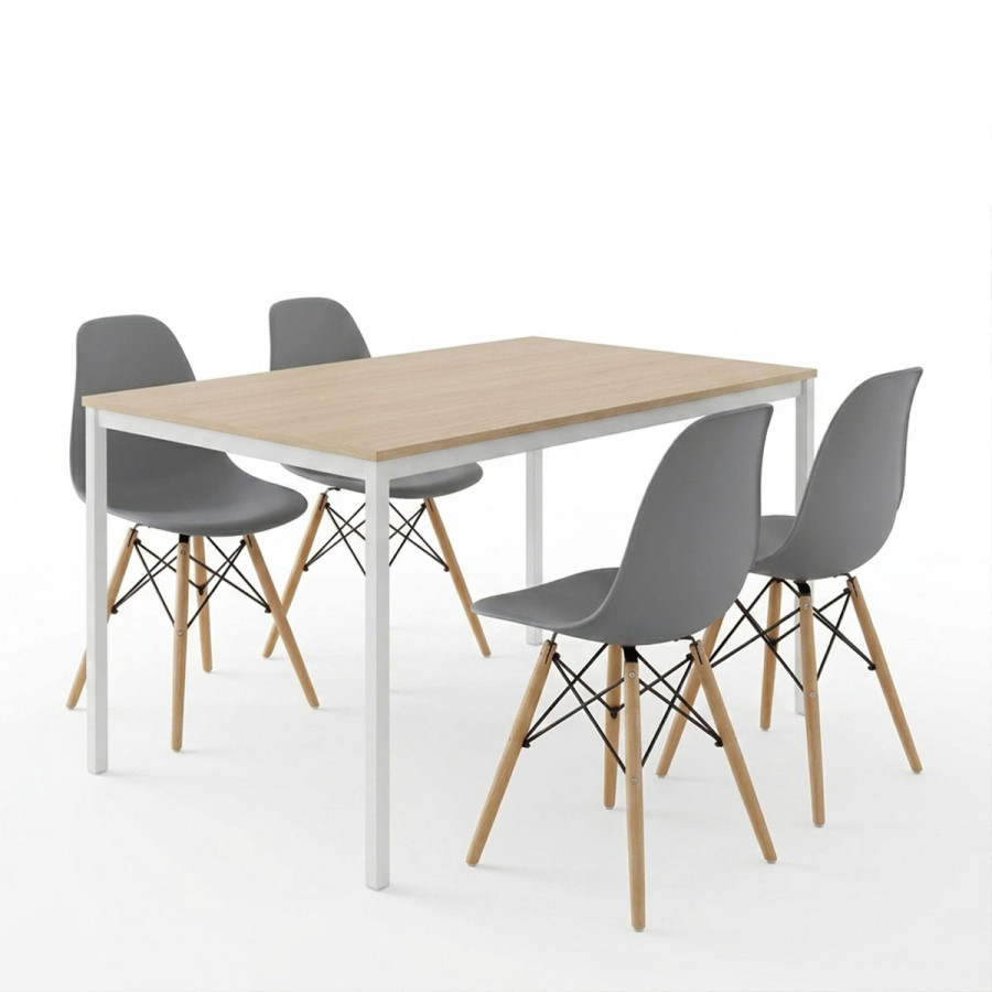 Dining Table with Chairs Julita grey and Table Faragio white with natural shade 120x75x75cm Set 5pcs
