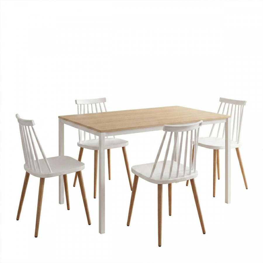 Dining Table with Chairs Aurora white and Table Faragio white with natural shade 120x75x75cm Set 5pcs
