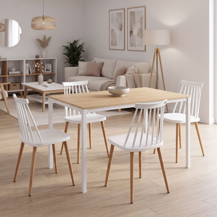 Dining Table with Chairs Aurora white and Table Faragio white with natural shade 120x75x75cm Set 5pcs