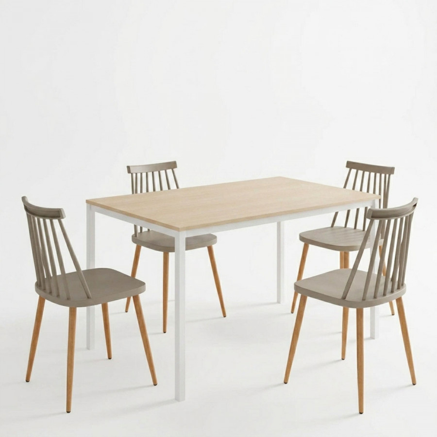 Dining Table with Chairs Aurora mocha and Table Faragio white with natural shade 120x75x75cm Set 5pcs