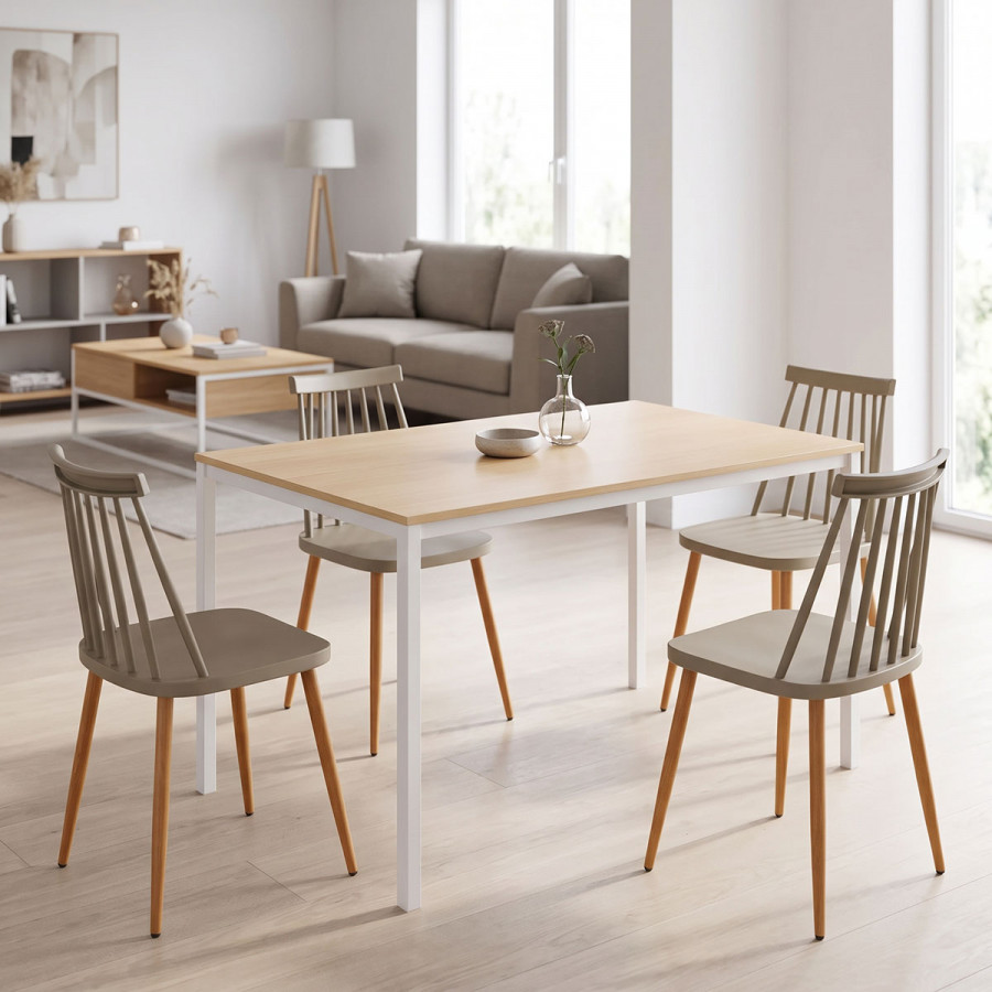 Dining Table with Chairs Aurora mocha and Table Faragio white with natural shade 120x75x75cm Set 5pcs