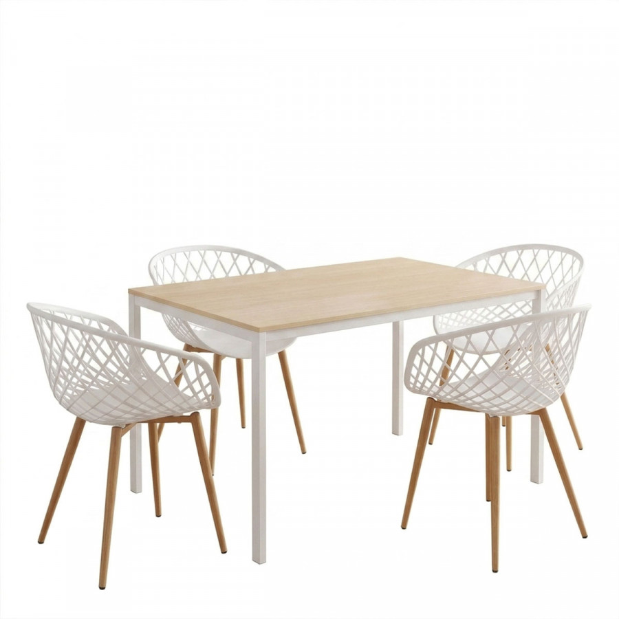 Dining Table with Armhairs Ezra white and Table Faragio white with natural shade 120x75x75cm Set 5pcs