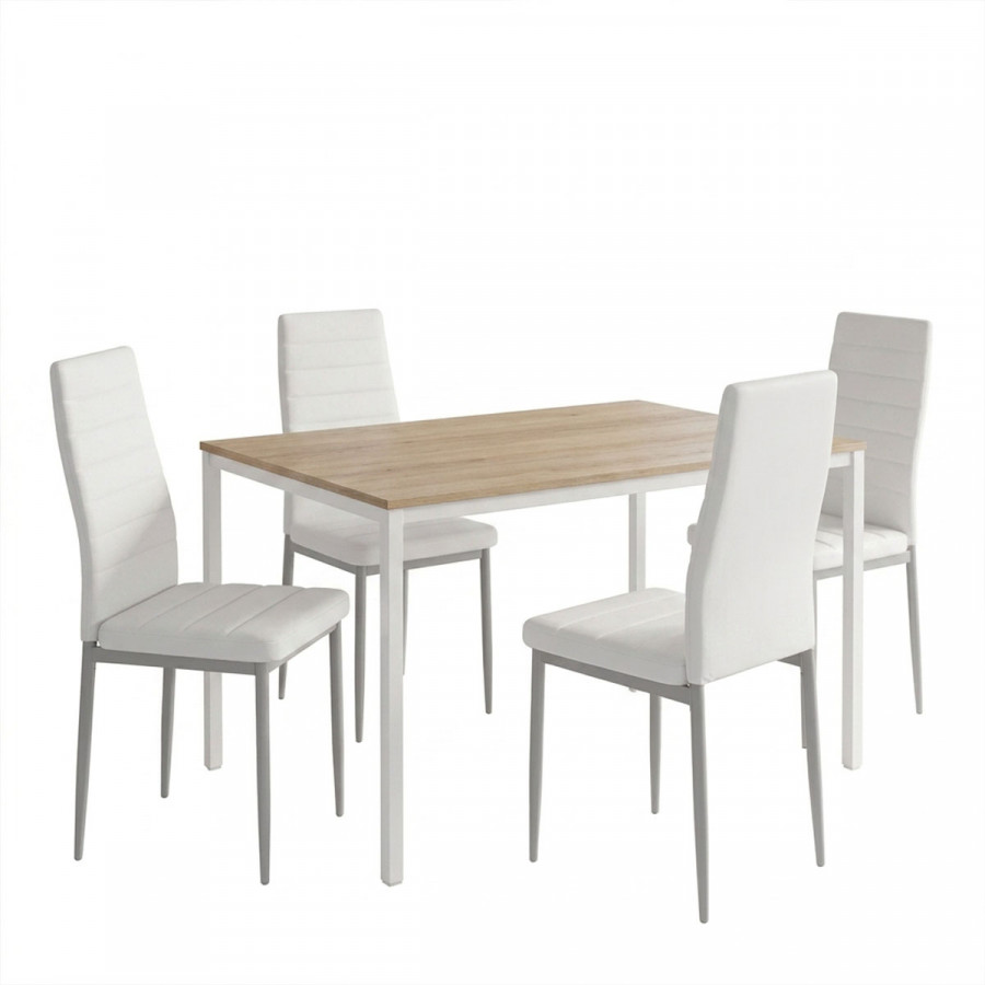 Dining Table with Chairs Parker white and Table Faragio white with natural shade 120x75x75cm Set 5pcs