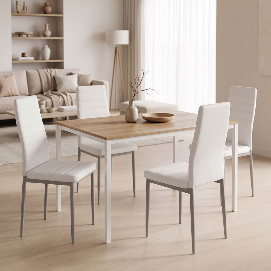 Dining Table with Chairs Parker white and Table Faragio white with natural shade 120x75x75cm Set 5pcs