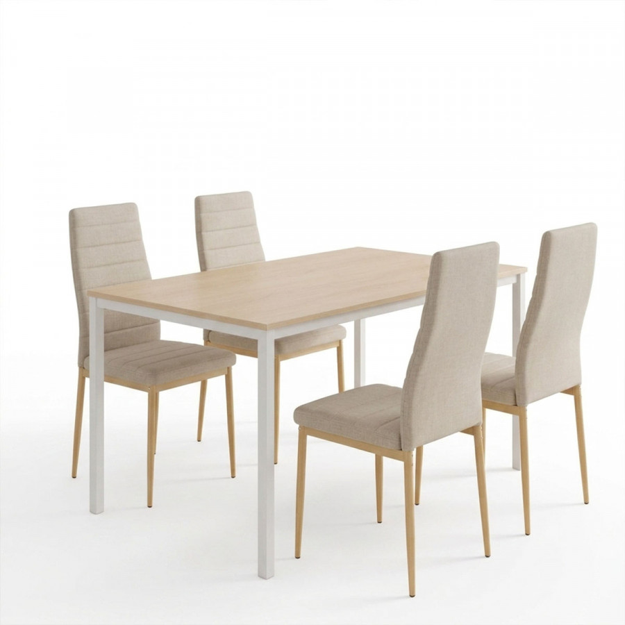 Dining Table with Chairs Parker beige and Table Faragio white with natural shade 120x75x75cm Set 5pcs