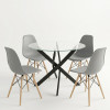 Dining room with Julita chairs grey and Antoro table glass with black metal Φ80x75cm set 5pcs