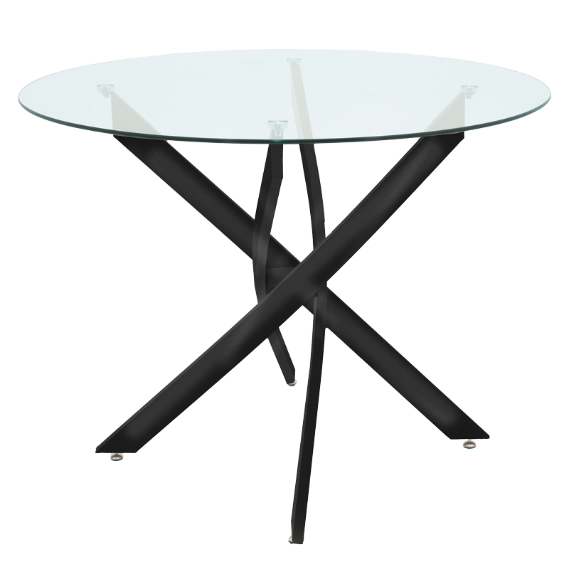 Dining room with Julita chairs grey and Antoro table glass with black metal Φ80x75cm set 5pcs