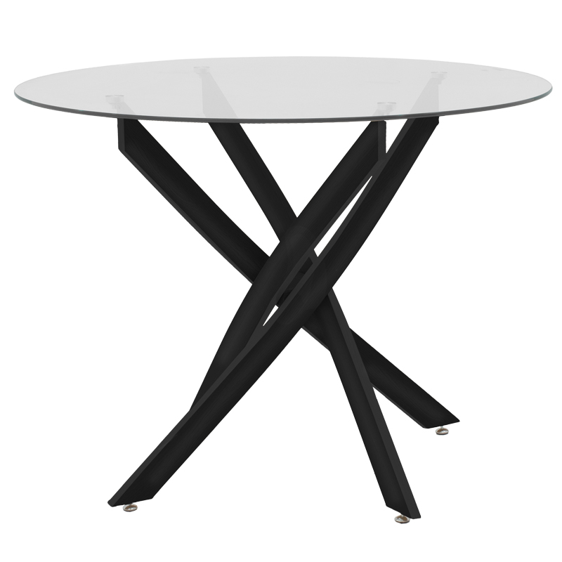 Dining room with Julita chairs grey and Antoro table glass with black metal Φ80x75cm set 5pcs