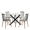 Dining room with Aurora chairs grey and Antoro table glass with black metal Φ80x75cm set 5pcs
