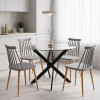 Dining room with Aurora chairs grey and Antoro table glass with black metal Φ80x75cm set 5pcs