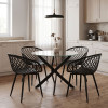 Dining room with Ezra Armchairs black and Antoro table glass with black metal Φ80x75cm Set 5pcs