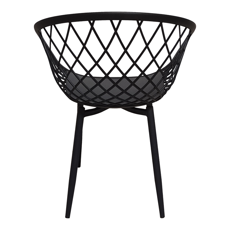 Dining room with Ezra Armchairs black and Antoro table glass with black metal Φ80x75cm Set 5pcs