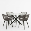 Dining room with Ezra Armchairs anthracite and Antoro table glass with black metal Φ80x75cm Set 5pcs