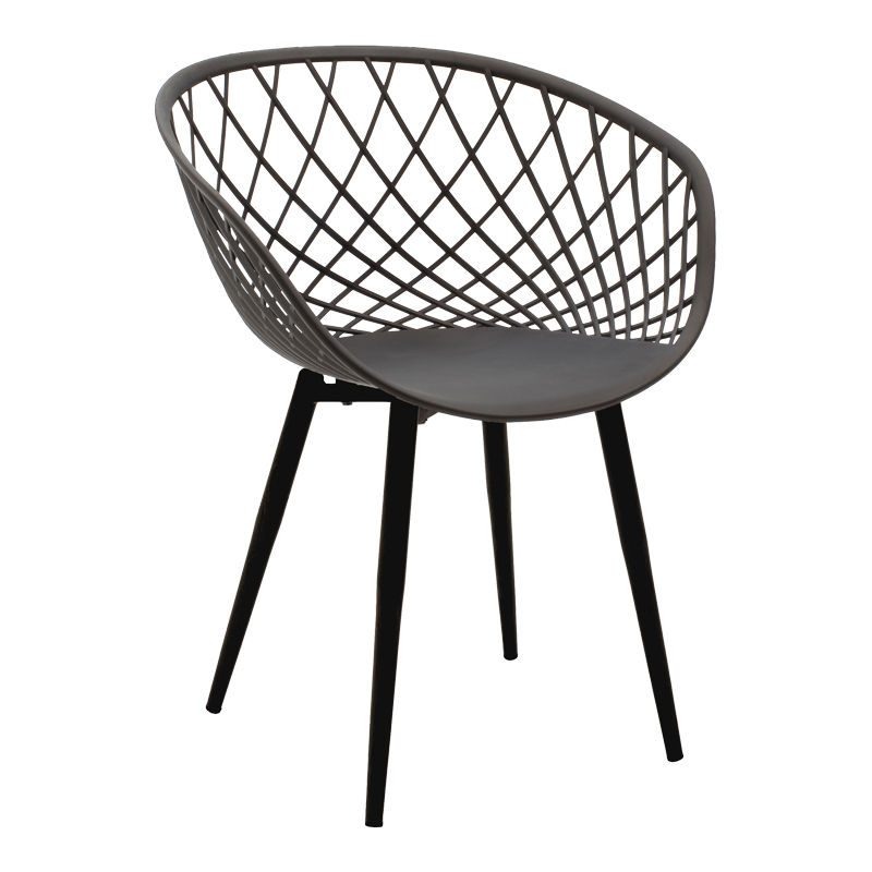 Dining room with Ezra Armchairs anthracite and Antoro table glass with black metal Φ80x75cm Set 5pcs