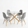 Julita dining set with grey Chairs and Antoro glass table with metal frame in natural finish Ø80x75cm 5-piece Set