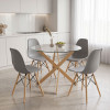 Julita dining set with grey Chairs and Antoro glass table with metal frame in natural finish Ø80x75cm 5-piece Set