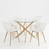 Ezra dining set with white Armchairs and Antoro glass table with metal frame in natural finish Ø80x75cm 5-piece Set