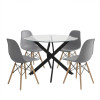 Dining Set with Julita Chairs grey and Antoro Table glass with black metal Φ100x75cm Set 5pcs