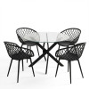 Dining Set with Ezra black Armchairs and Antoro Table glass with black metal Φ100x75cm Set 5pcs