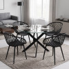 Dining Set with Ezra black Armchairs and Antoro Table glass with black metal Φ100x75cm Set 5pcs